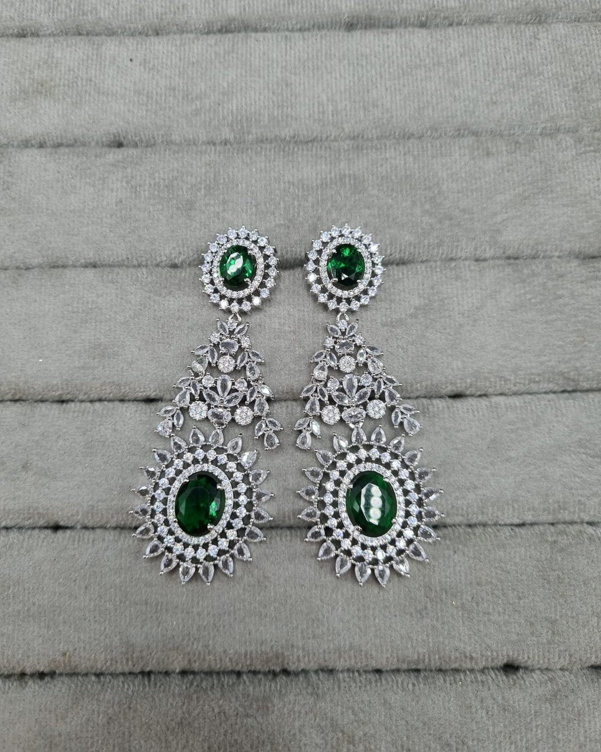 Luxurious Deep Green & AD Long Drops Earrings